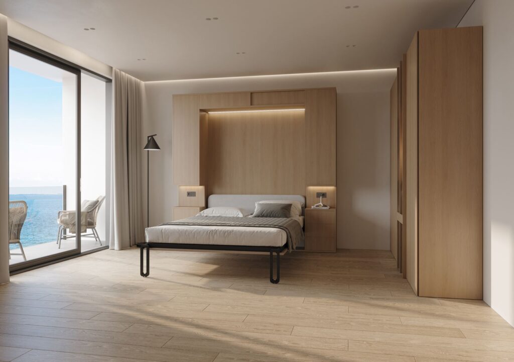 Opklapbed Boone Panorama open met zicht op zee in appartement